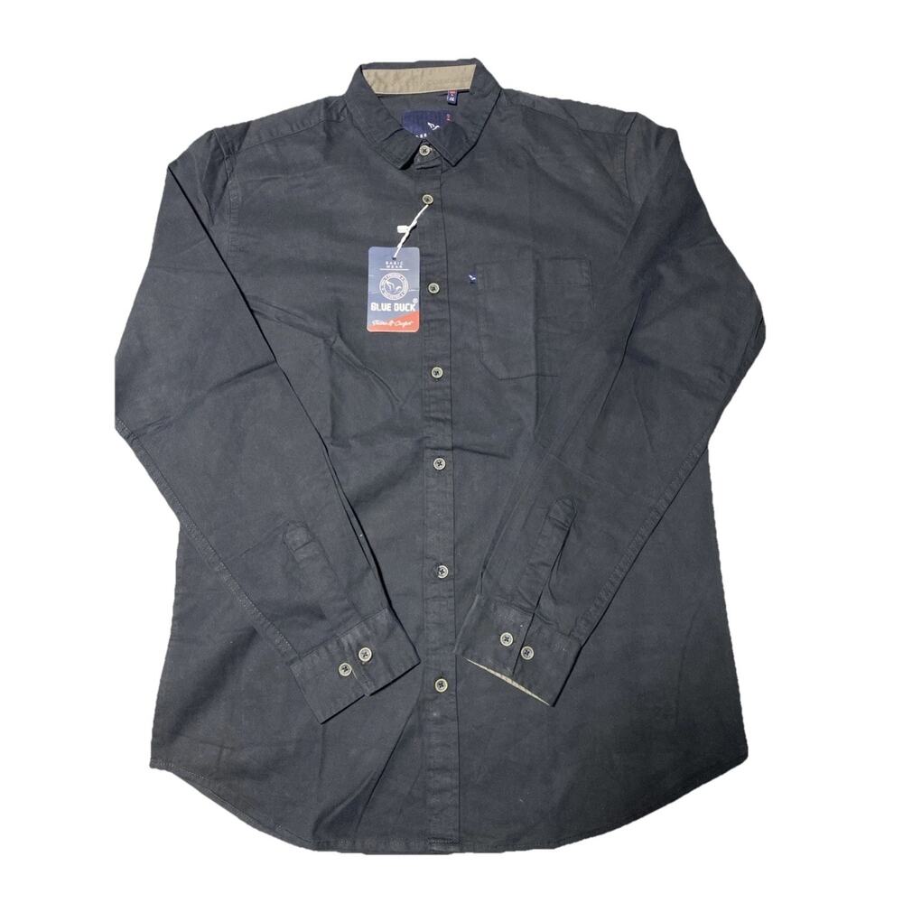 Blue Duck Shirt Mens Large Black Button Tailored Fit Casual Dress Minimalist New